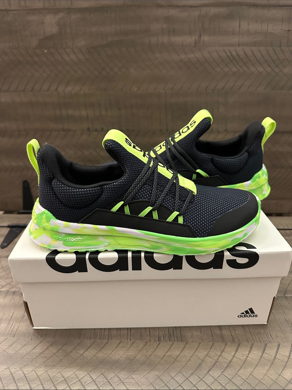 adidas Lite Racer Adapt Cloud Foam Black and Neon Green Slip-On Sneakers